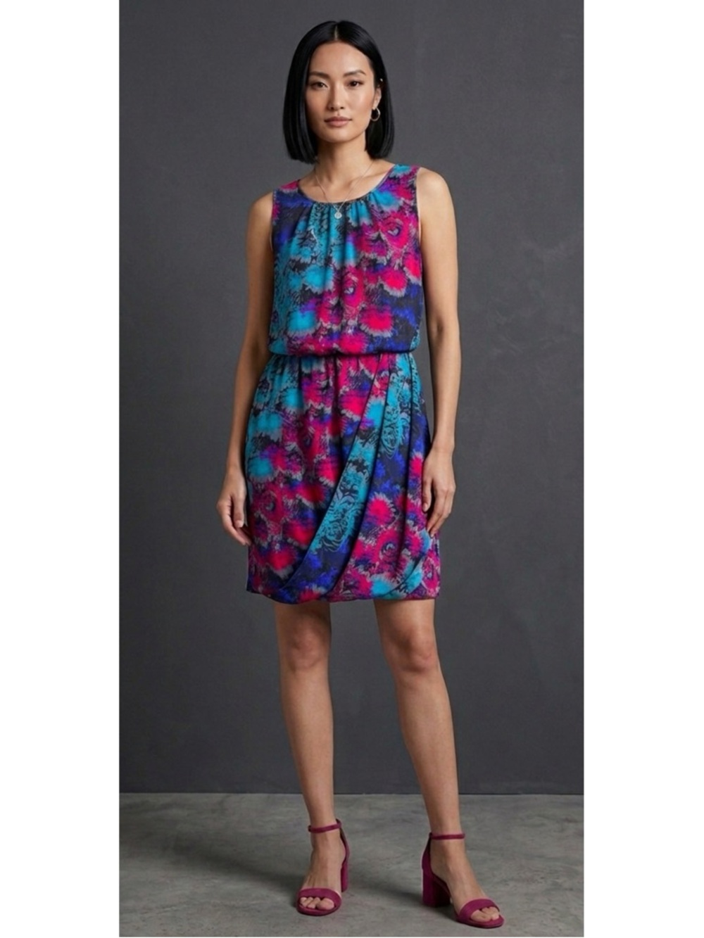 Banana Republic Floral Draped Blouson Style Wrap Dress w Elastic Waist- Size 2